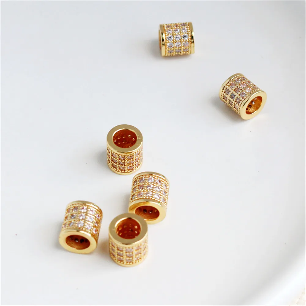 14K позолоченные микроинкрустированные циркониевые цилиндрические бусины 8 мм