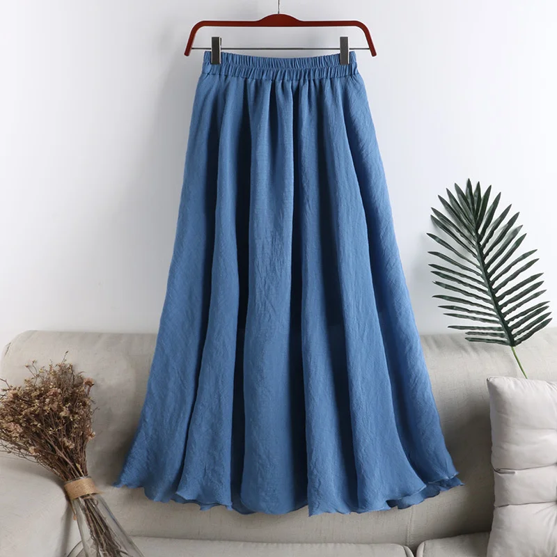 Stylish  Elastic High Waist Midi Skirt Women White Black Silk Korean Sweet Lining A Line Skirts Chic Saia