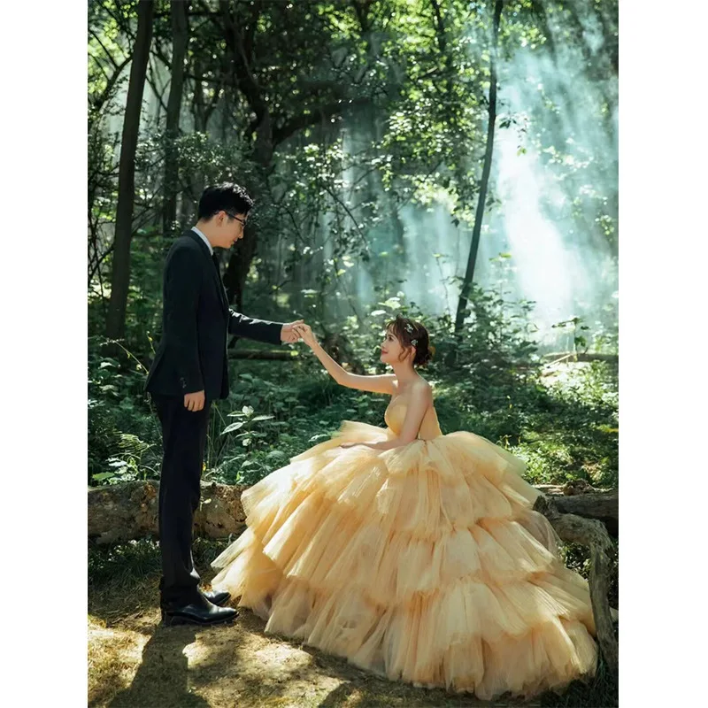 Бальное платье по индивидуальному заказу желтые свадебные платья тюлевые