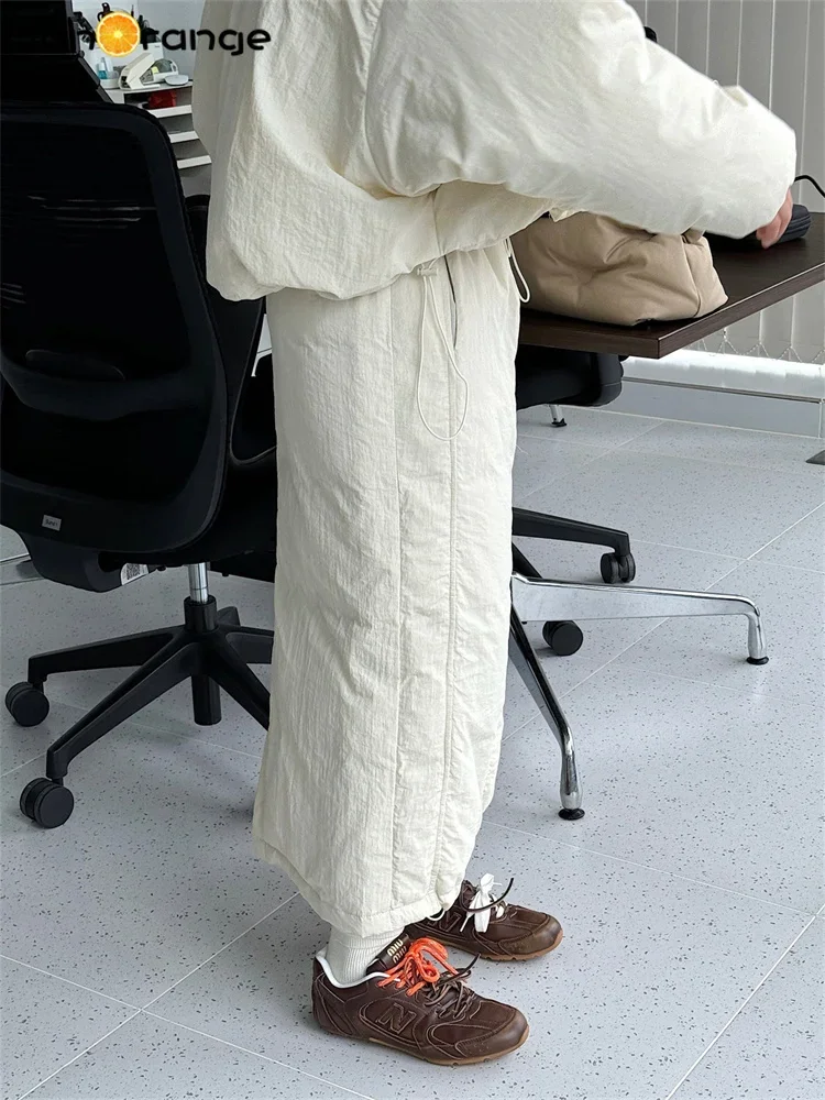 HanOrange 2024 зимняя модная H-образная юбка на утином пуху свободная пушистая теплая