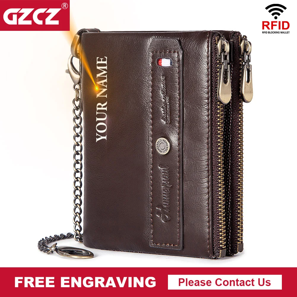 

Мужской кошелек из 100% натуральной кожи на молнии, дизайнерский классический мужской кошелек, повседневный мужской кошелек с радиочастотно...