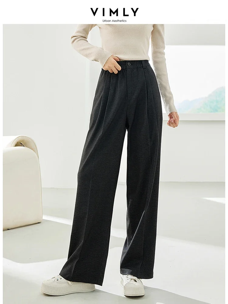 

Vimly Black Wide Leg Suit Pants for Women 2023 Autumn New Drape Elastic Waist Baggy Pants Straight Loose Casual Trousers 16080