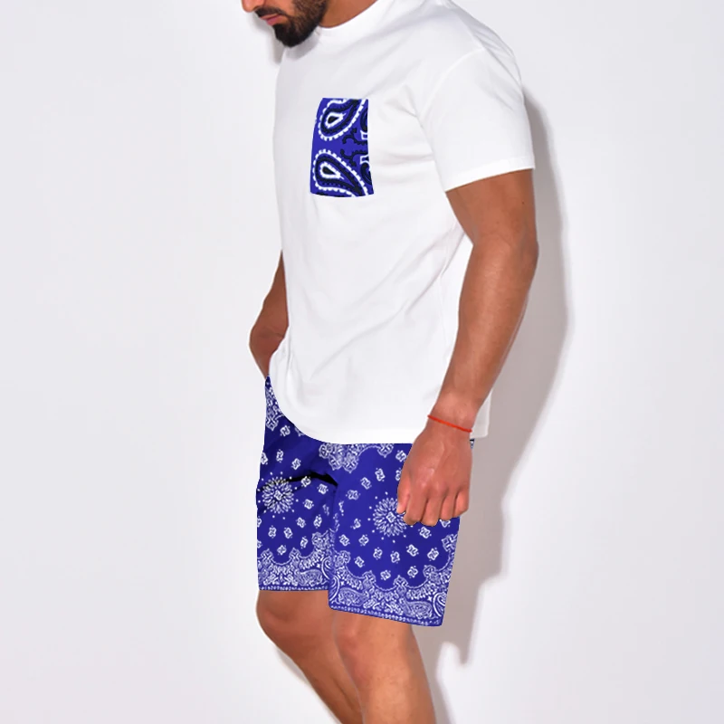 Summer Street Graffiti 3d Paisley Patchwork Pattern Print Oversized T Shirt Shorts 2pcs Suit Retro Style Hip Hop Men Clothing