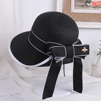 wide brim floppy straw sun hat summer beach hats for women girl travel bow tie bucket caps brand sunhat