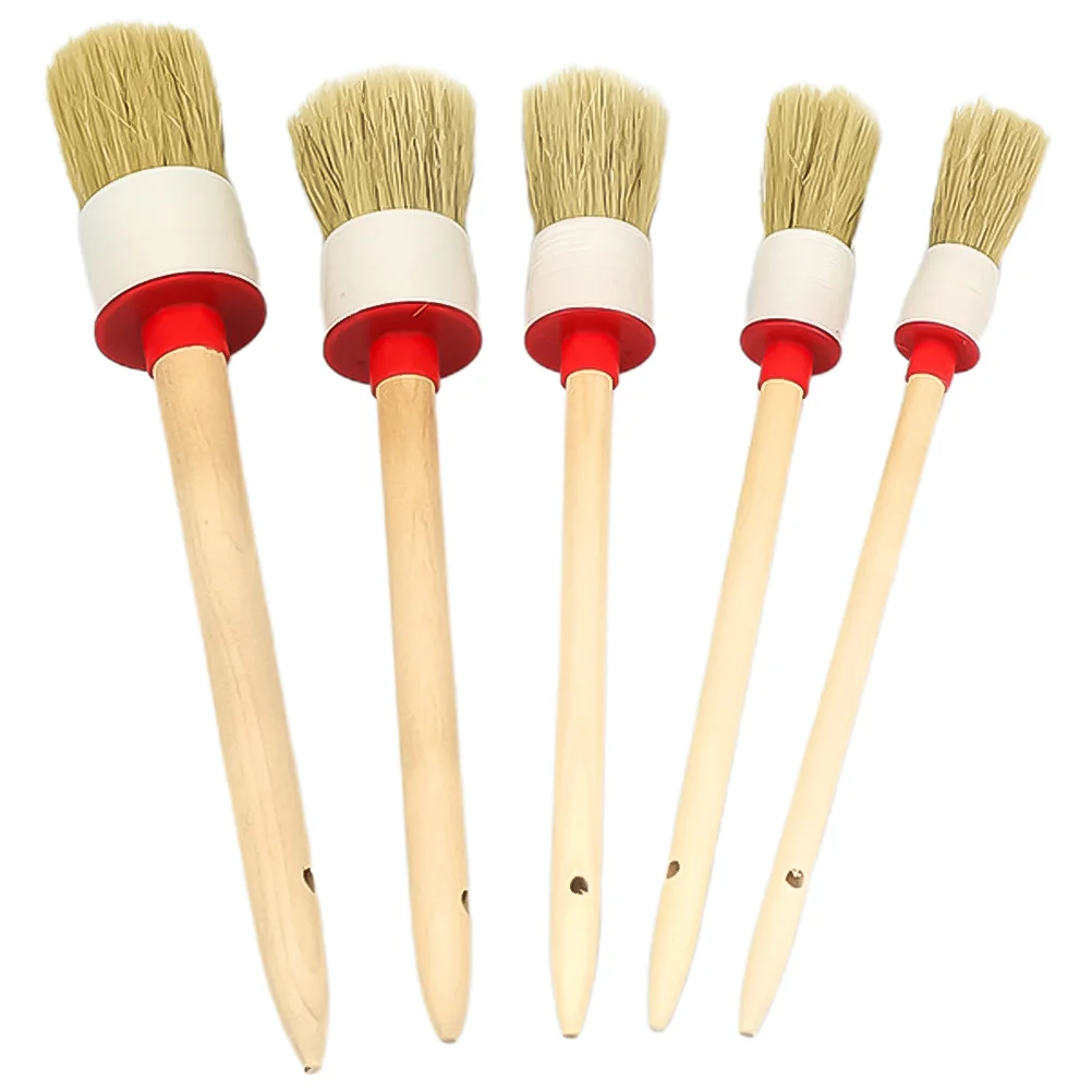 

5 pcs Auto Cleaning Brushes Round Head Wooden Handle Brush Car Care Supplies for Interior