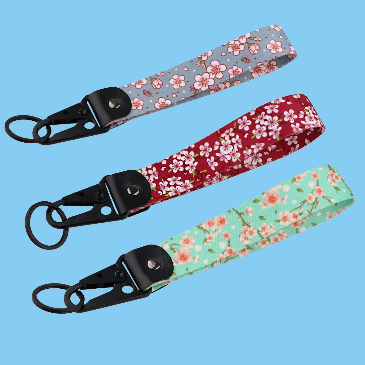 

AD2518 Sakura Short Lanyard for Keys Bracelet Webbing Strap Cherry Blossom Car Keychain Tags Key Pendant Ribbon Accessories