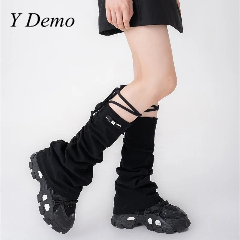 

Y Demo Y2k однотонные женские гетры на бретельках, повседневные расклешенные носки со шнурком