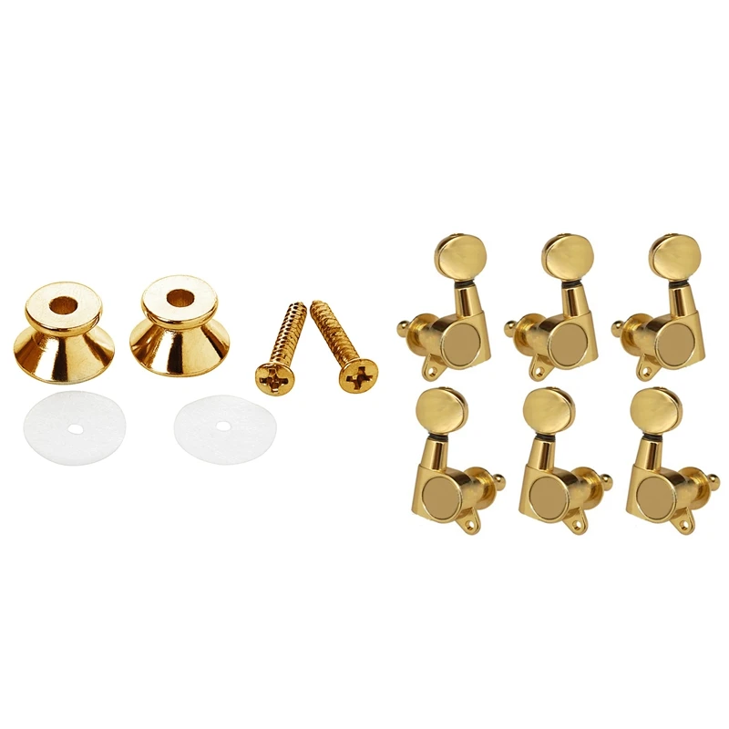 

8Pcs Guitar Parts Golden: 2Pcs Electric Acoustic Guitar Bass Strap Button Screw Lock Pins Pegs Pads & 6Pcs Guitar String Tuning