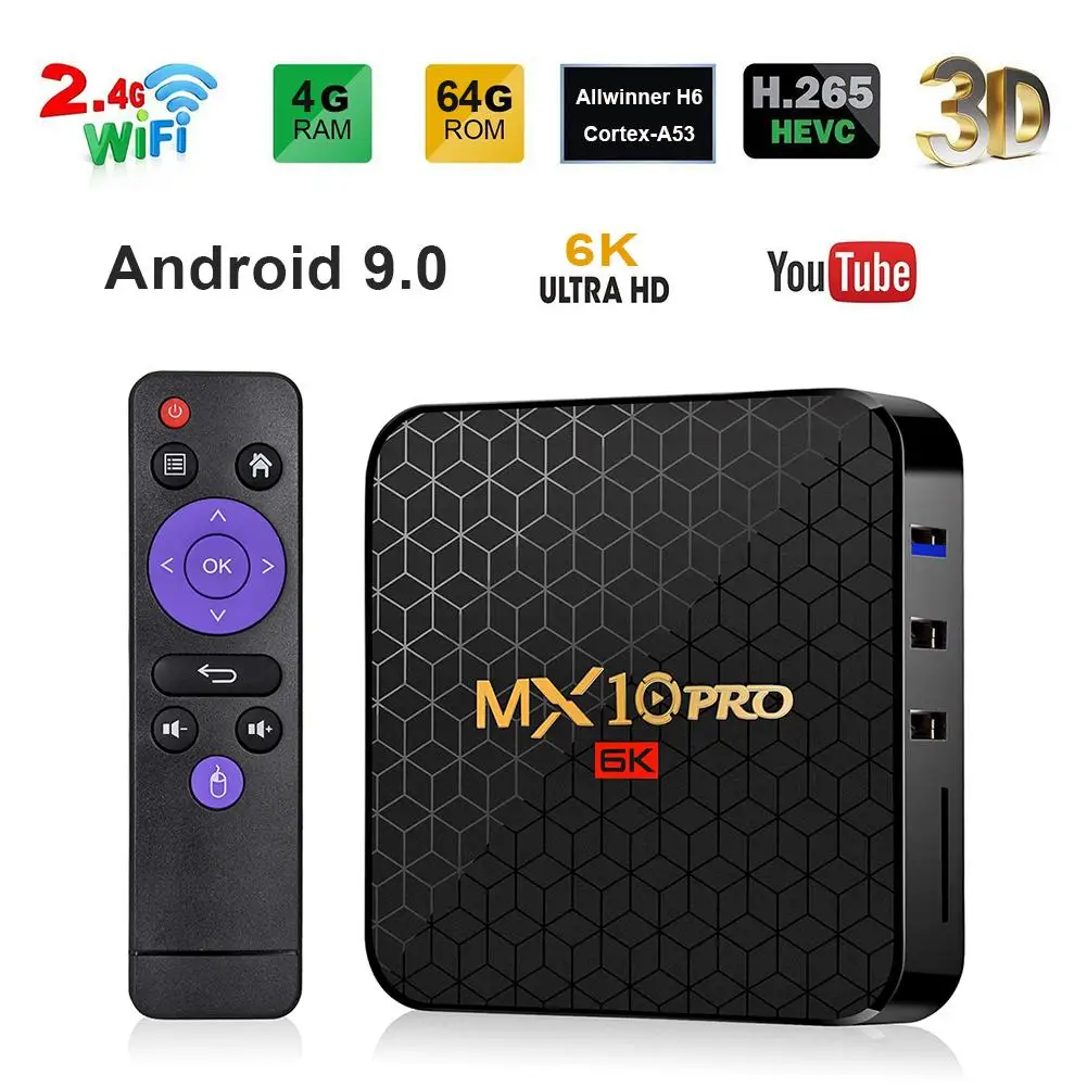 

ТВ-приставка MX10 Pro 6K, Android 2022, Allwinner H6, 4 + 64 ГБ, EMMC, 9,0 ГГц