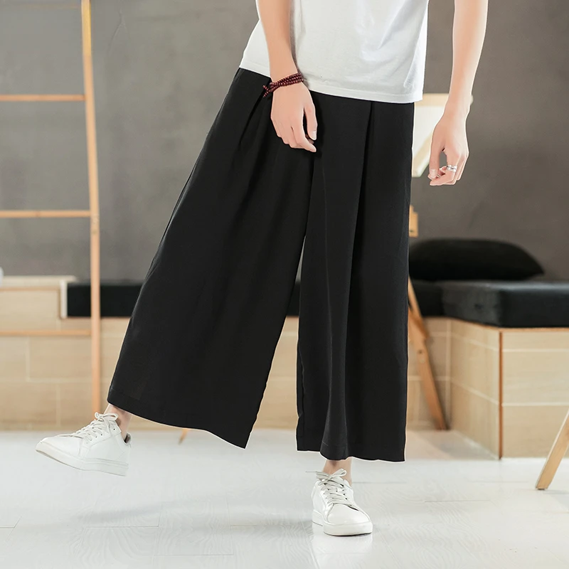 

Japanese Vintage Kimono Pants Loose Harajuku Trousers Men Traditional Asian Clothing Yukata Style Harem Costume Wide Leg Pants