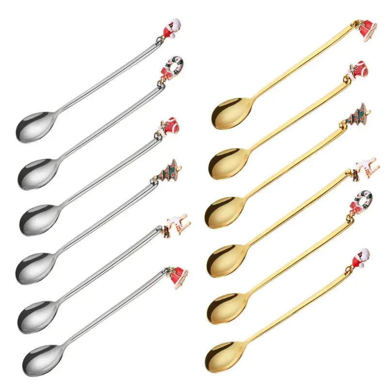 

2022 New Stainless Steel Coffee Spoon 6 Pcs Christmas Wreath Coffee Spoon Mixing Stirrer