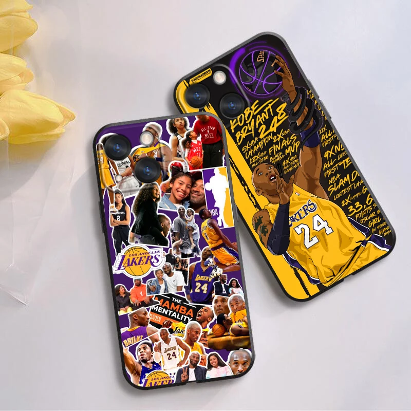 Баскетбольный чехол K-Kobe no-24 для Apple iPhone 15 14 13 12 11 SE XS XR X 7 8 6 mini Plus Pro MAX мягкий черный