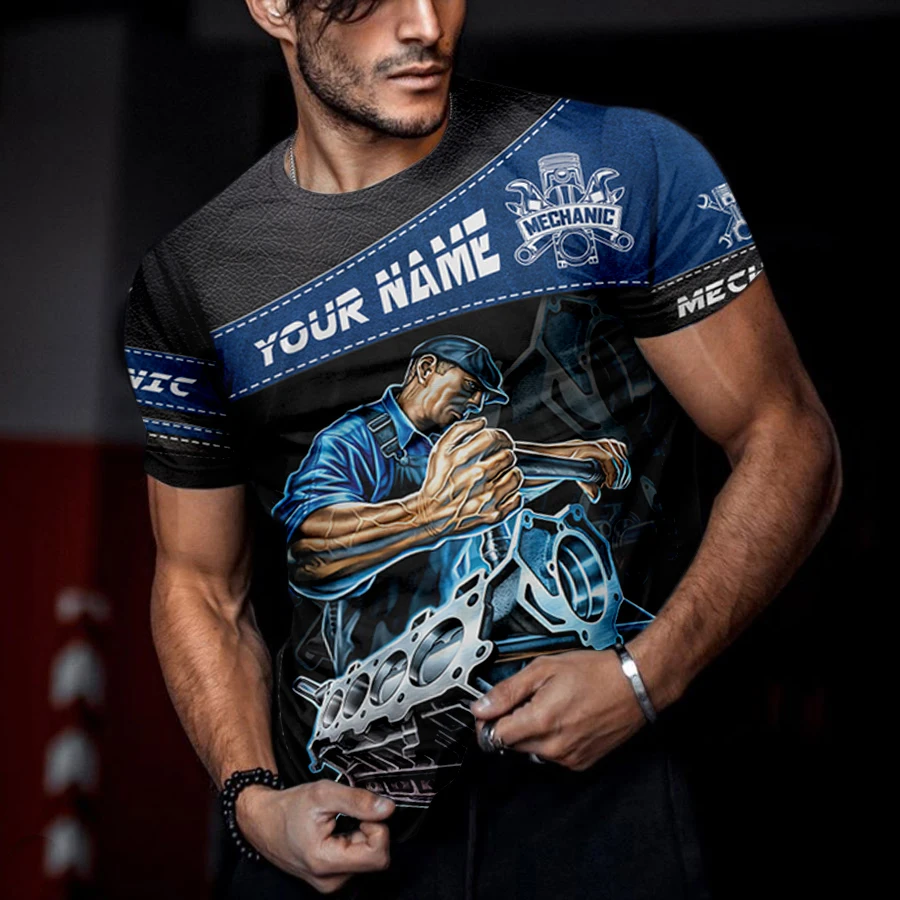 

2023 Summer Fashion Mens T Shirt Personalized Name Mechanic 3D All Over Printed Unisex Tshirt Street Casual Sports T-shirt D