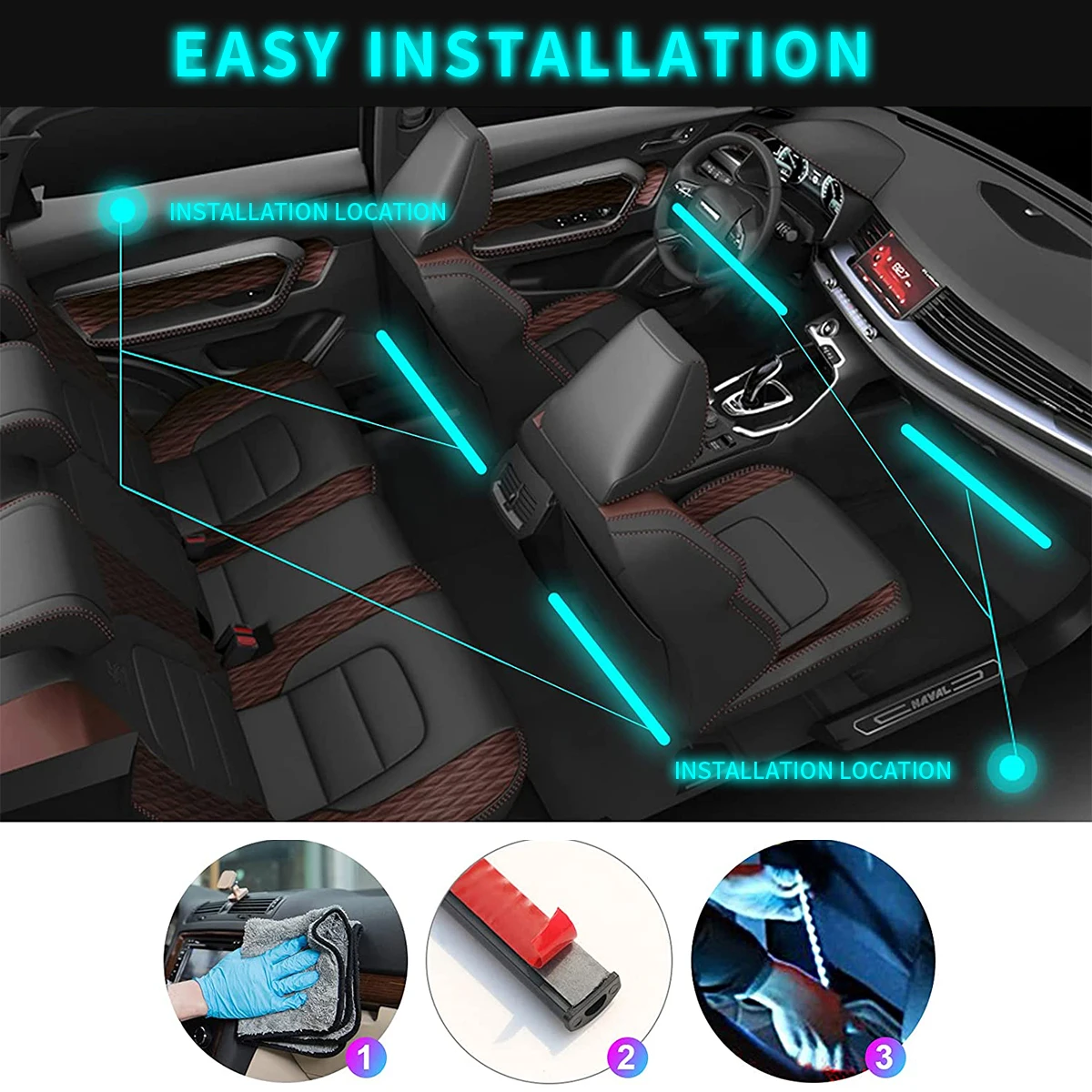 Светодиодная лента для салона автомобиля неоновая подсветка с дистанционным