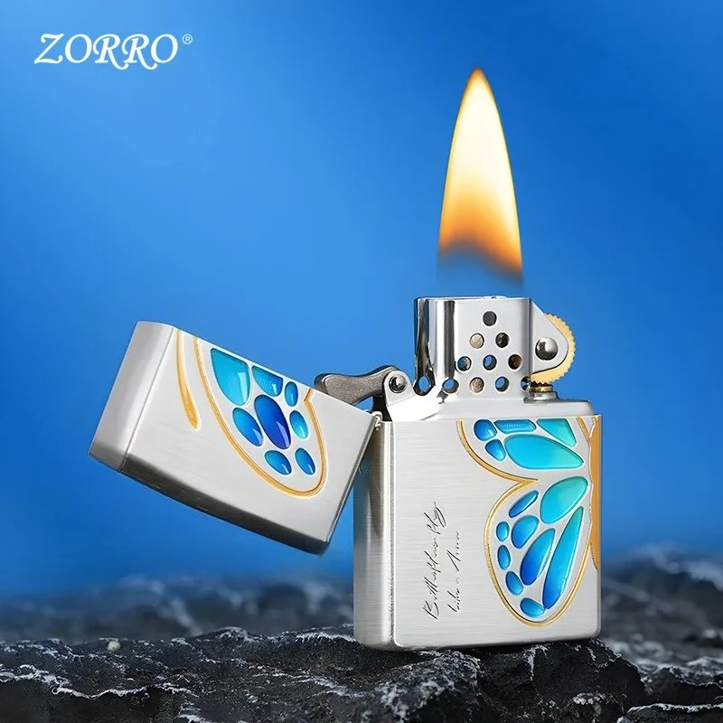 Фото Специальные зажигалки Бензиновая зажигалка ZORRO Kerosine Gen 2, светящаяся ветрозащитная зажигалка для пары «Кокон-бабочка» — стильная и персонализированная №1