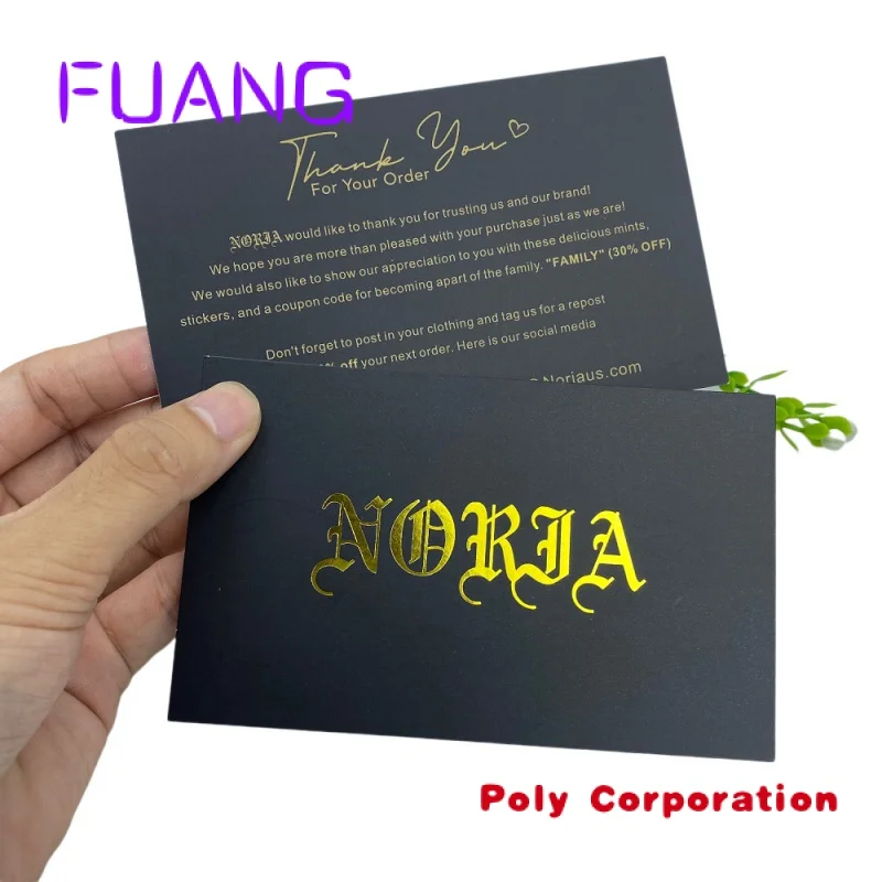 Oem Custom Printing Luxury Gold Foil Hot Stamp Black Thank You Cards For Business