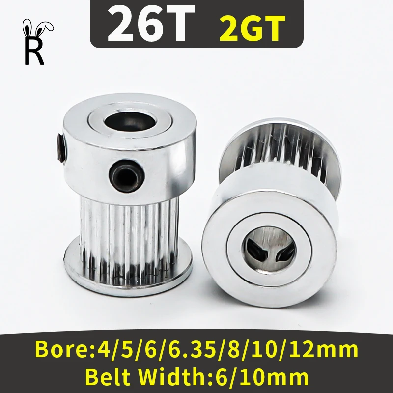 

GT2 26Teeth Timing Pulley Bore 4/5/6/6.35/8/10/12mm Open Type Gear 3D Printer Parts Belt Width 6/10mm 2MGT 2GT Wheel Synchronous