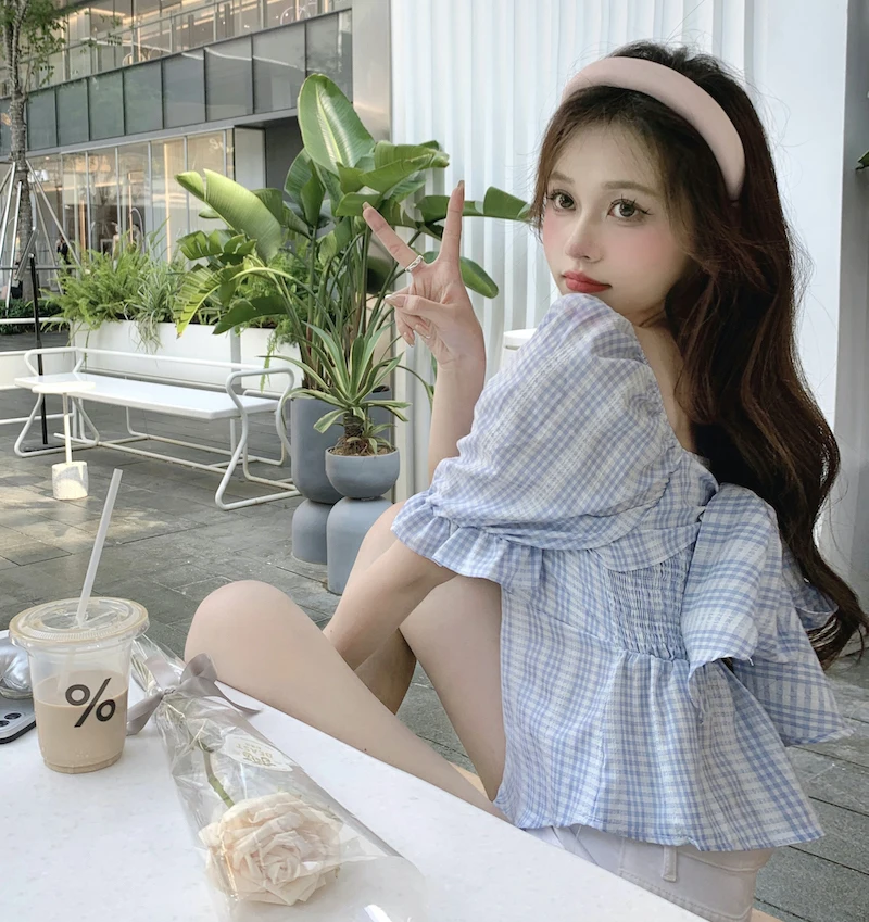 

Make summer French bowknot party led lattice short-sleeved shirt joker temperament small unlined upper garment jacket fold desig