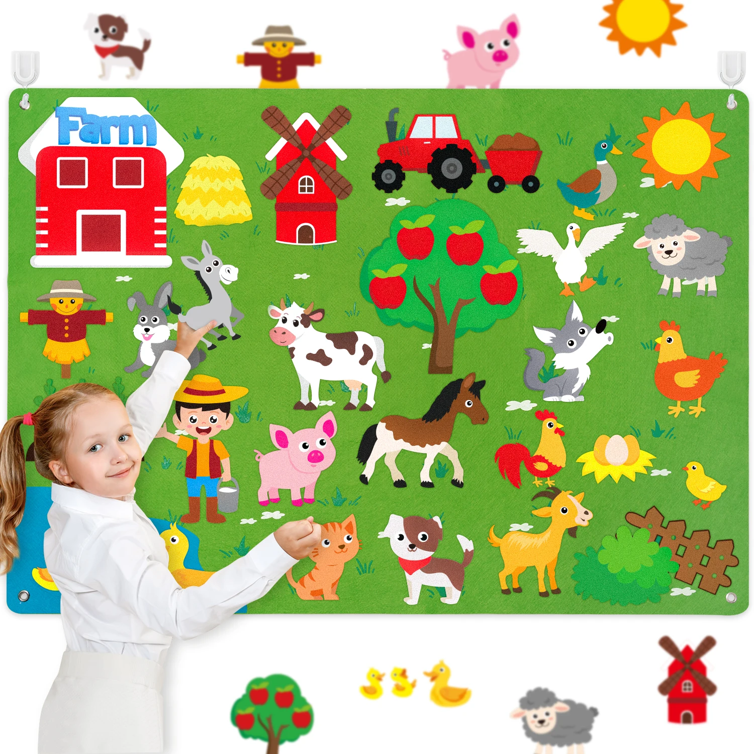 38Pcs/set Farm Animals Felt Story Board Farmhouse Storybook Wall Hanging Decor Wczesna nauka Interaktywny zestaw do zabawy dla dzieci
