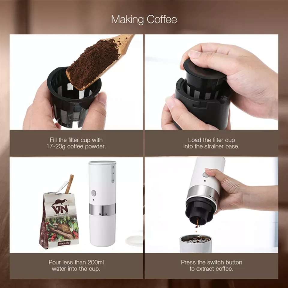 200ml Portable Coffee Machine Capsule Expresso Maker with Built-in Filter Electric USB Handheld Coffee Grinder For Home Travel enlarge