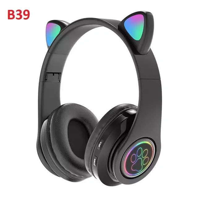 

Flash Light Cute Cat Ears Wireless Headphone with Mic Can Control LED Kid Girl Stereo Music Helmet Phone BT Headset Gift NEW