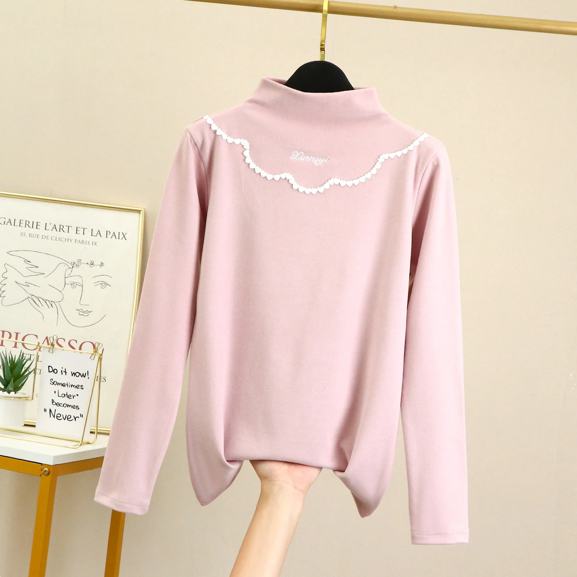Women Thicken Thermal Shirt Lingerie Toothpick Strips Velvet Autumn Body Sculpting Positioning Lace Turtleneck Winter Underwear