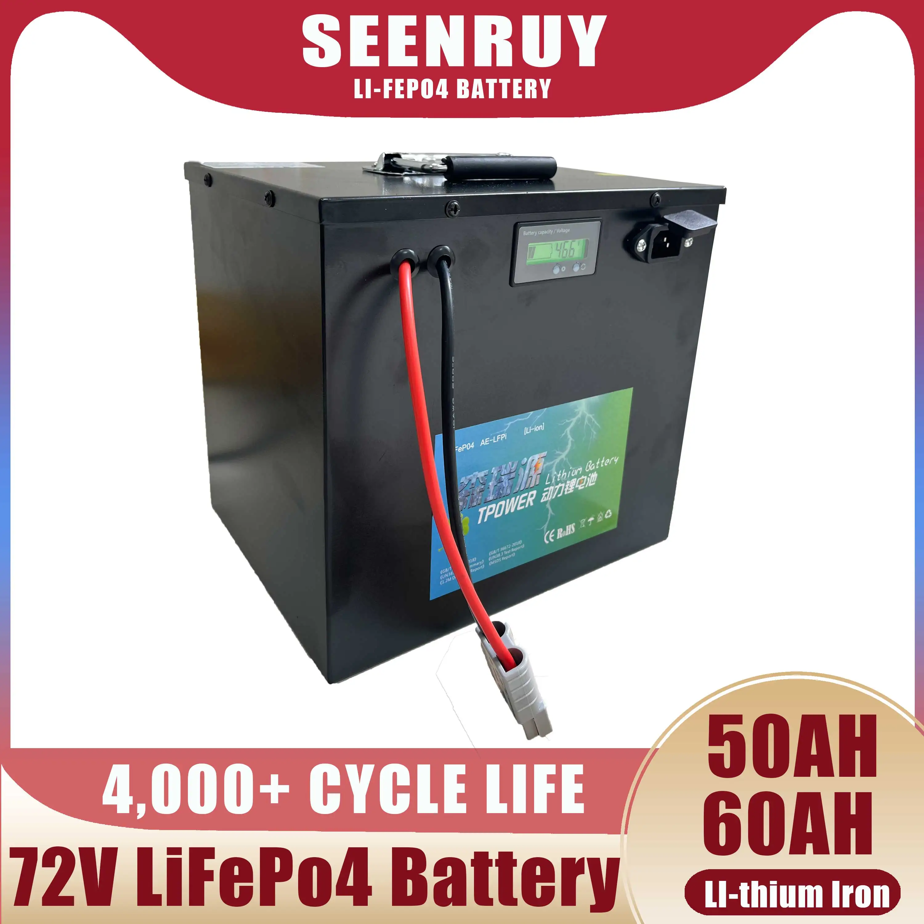 

72V 50AH 60AH 1800W 3000W 5000W Lifepo4 Lithium Iron Phosphate Battery For Electric Bike Scooter Bicycle Inverter Solar