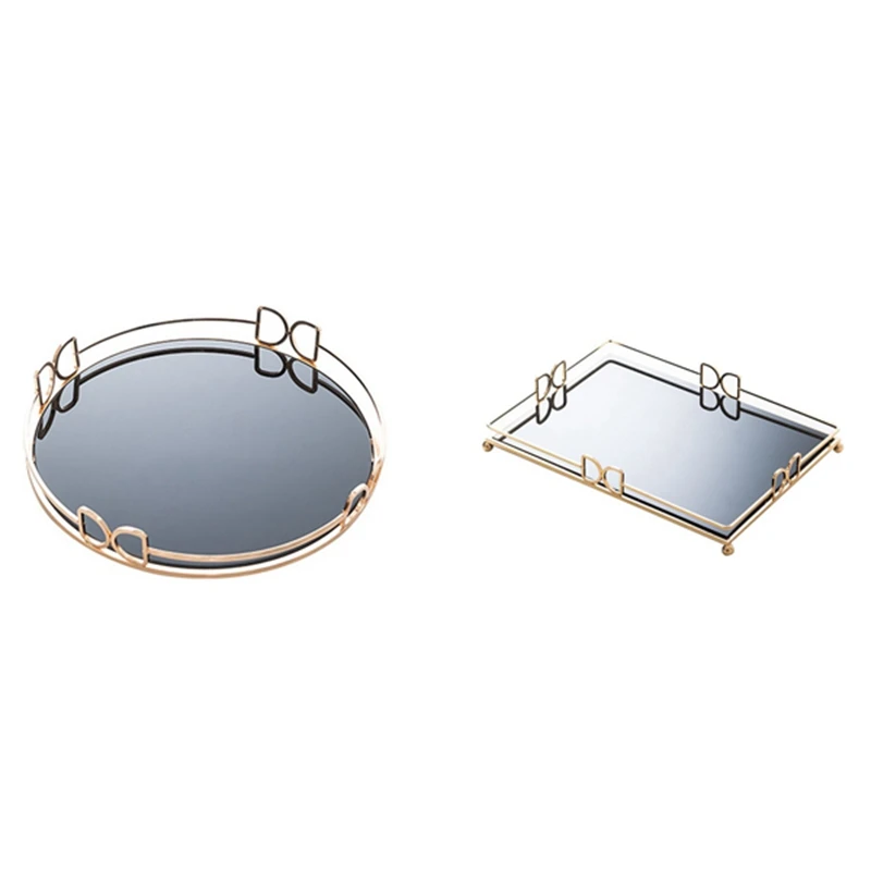 

Gold Mirror Tray, Glass Cosmetic Jewelry Organizer Tray Decorative Tray for Storage Perfume,Trinket Retail