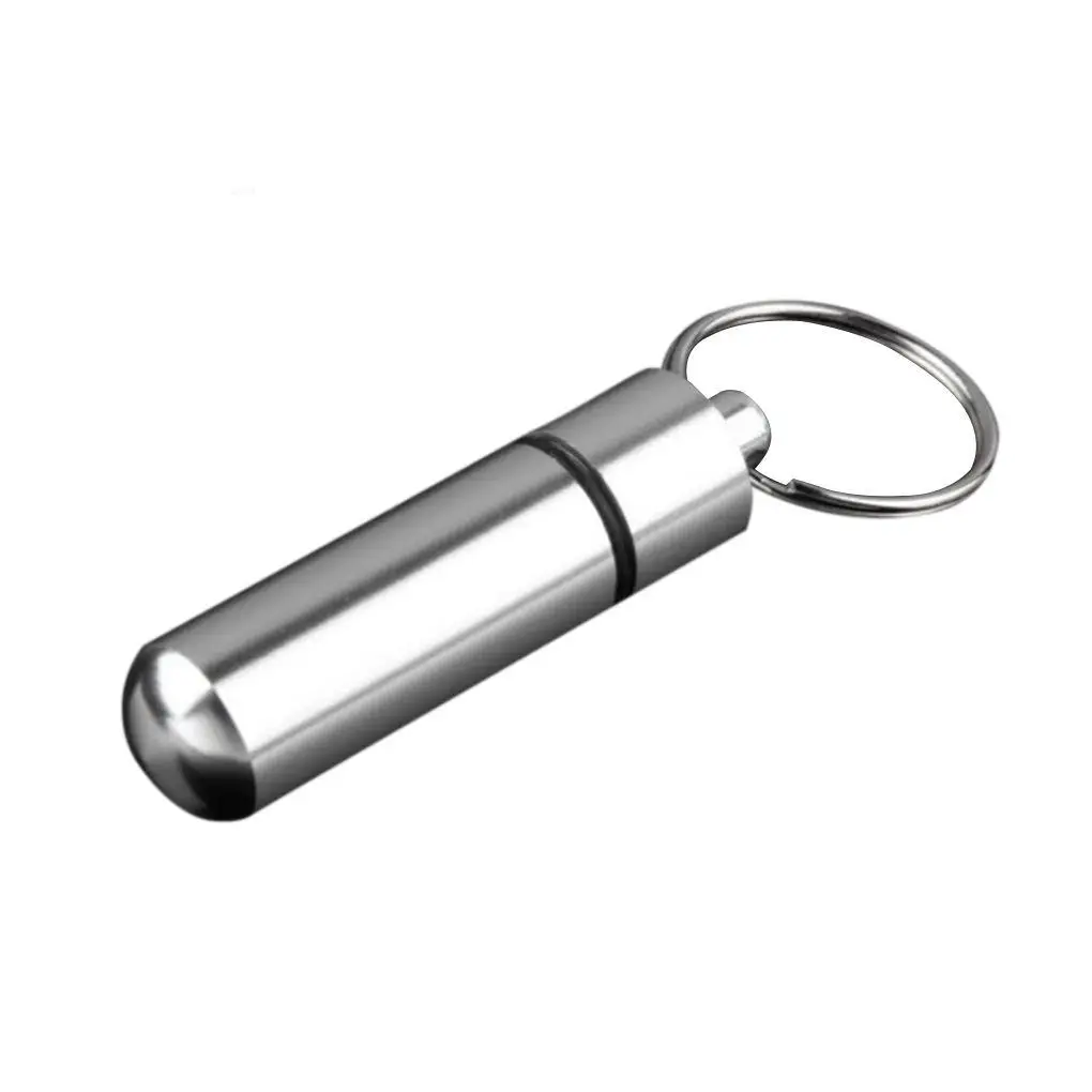 

Key Chain Pill Bottle Box Aluminum Storage Case Pill Container