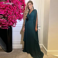 verngo simple dark green mother evening dresses long cape sleeves v neck women formal prom dress plus size party gown