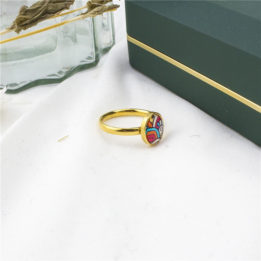 Дешевые стеклянные кольца с цветочным узором для женщин уникальные ювелирные