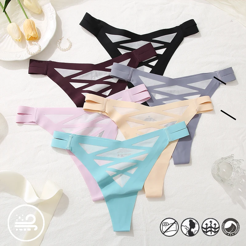 

Женские сексуальные однотонные трусики-стринги FINETOO с вырезами, женские дышащие мягкие стринги, нижнее белье, удобное интимное белье