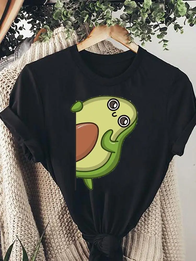 

Fashion Women Avocado Cartoon 90s Cute Clothes T-shirts Print Female Summer Ladies Short Sleeve Black T Clothing Graphic Tee