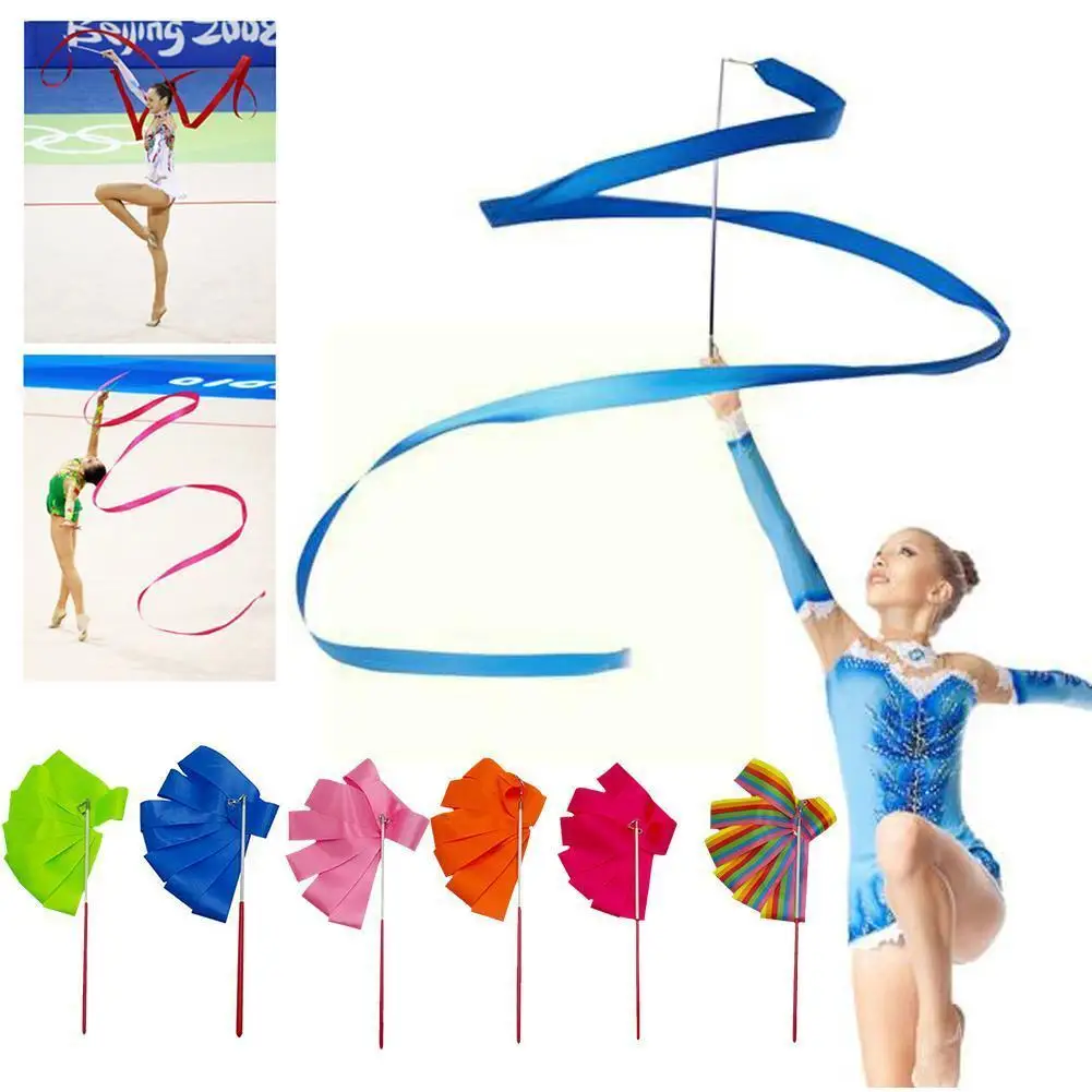 

2/4m Colorful Ribbons Dance Ribbon Rhythmic Art Gymnastics Rainbow Rod Twirling Stick Training Streamer Ballet Y1O0