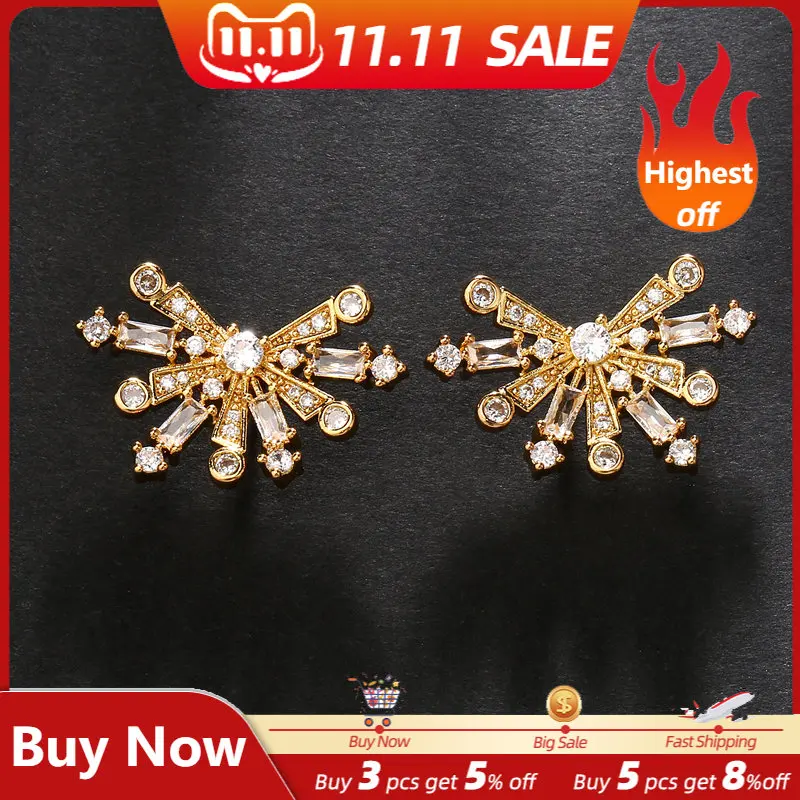 

JUNZI New Exquisite Geometry Zirconia Stud Earrings for Elegant Women Fashion Charm CZ Crystal Jewelry Dinner Dress Accessories