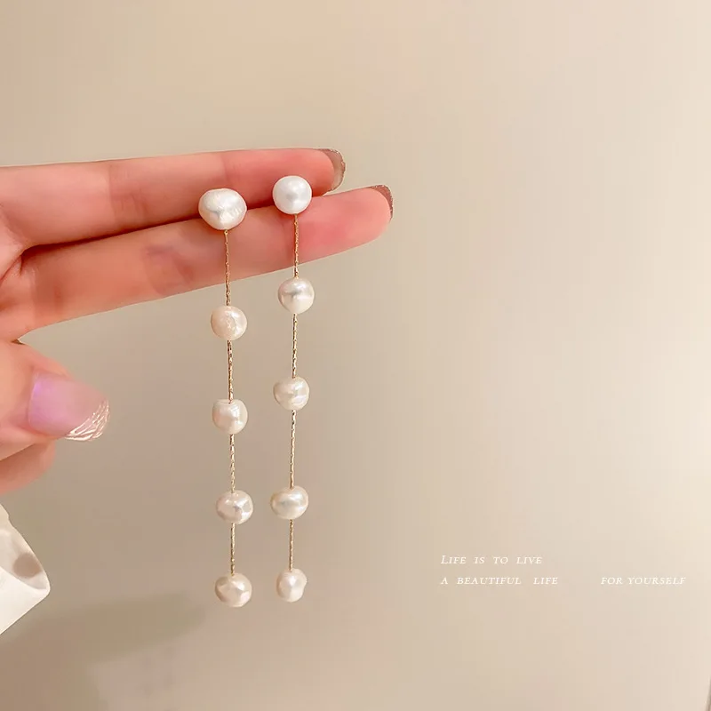 

100% Natural Freshwater Pearl 14K Gold Filled Elegant Water Drop Female Tassels Stud Earrings Jewelry For Women Anti Allergy