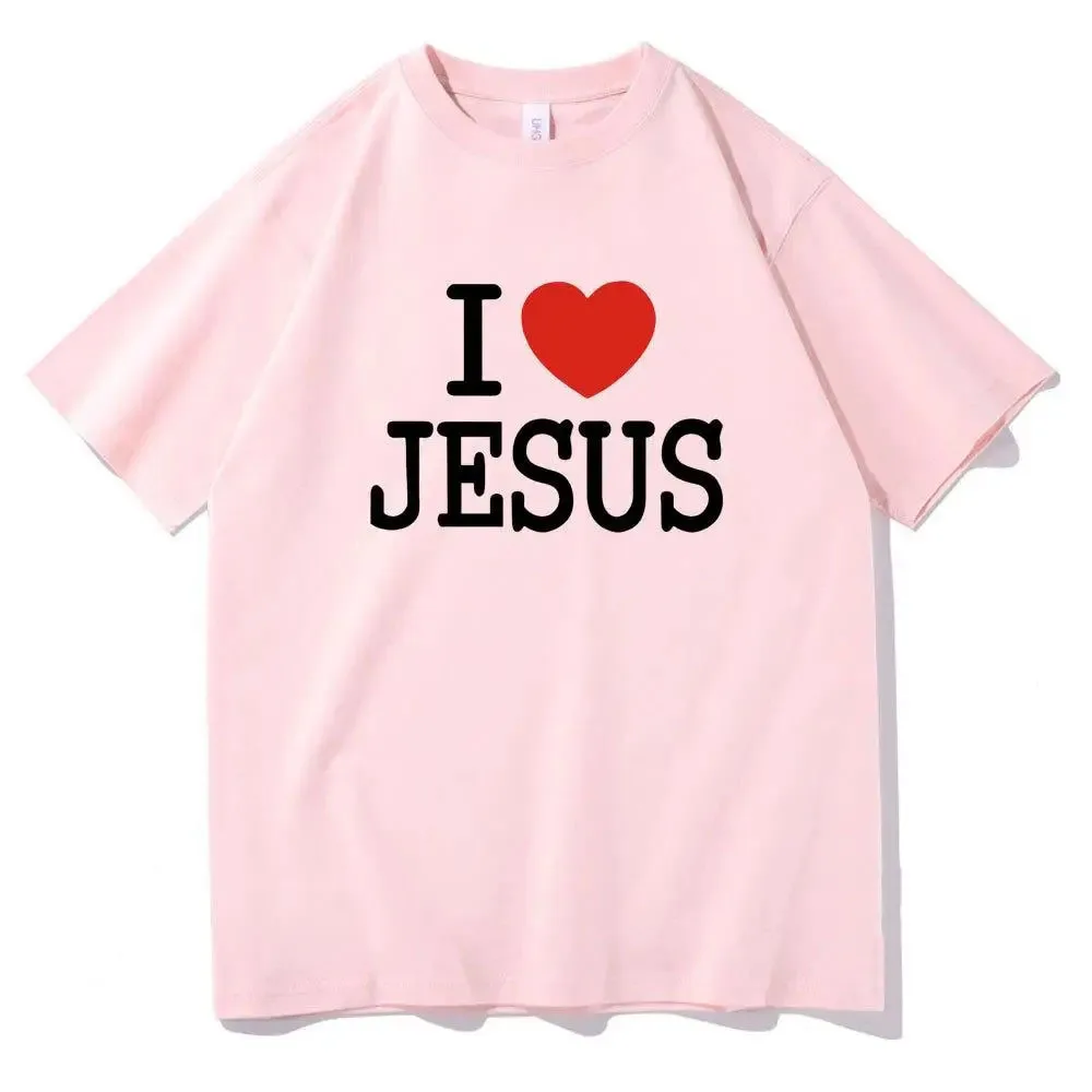 Футболка хлопковая унисекс с принтом Я люблю Иисуса модная Повседневная рубашка