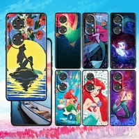 disney the little mermaid for huawei p50 p40 p30 p20 lite 5g pro nova 5t y9s y9 prime y6 2019 black silicone phone case