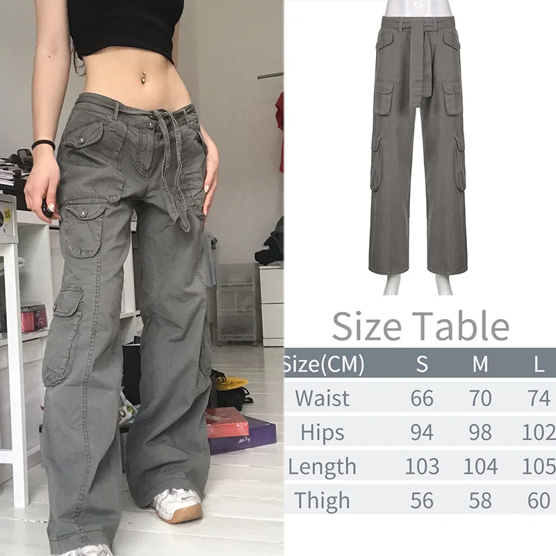 

Y2K Pockets Cargo Pants Women Straight Loose Wide Leg Mom Jeans Vintage 90S Aesthetic Low Waist Streetwear Baggy Denim Trousers