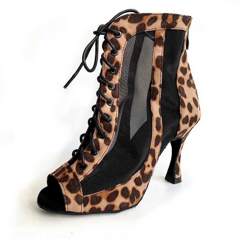 Indoor Dance Shoes Leopard Suede Leather Latin Salsa Dance Booties 2022 Autumn Winter New Style Bachata Latin Dance Shoes Women