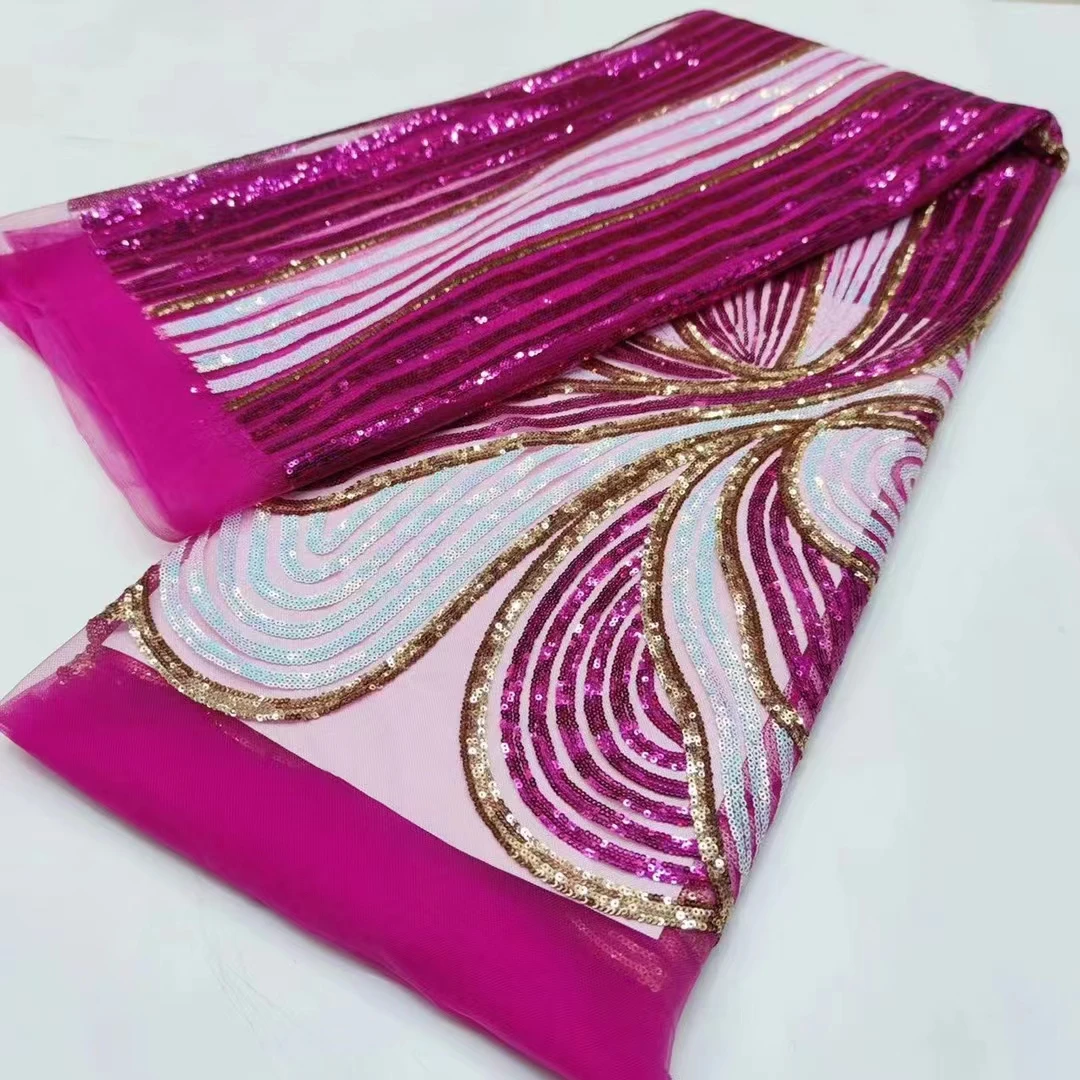 

2022 High Quality Fashion African Embroidered Sequins Tulle Lace Fabric For Wedding Dress Party Sewing L018