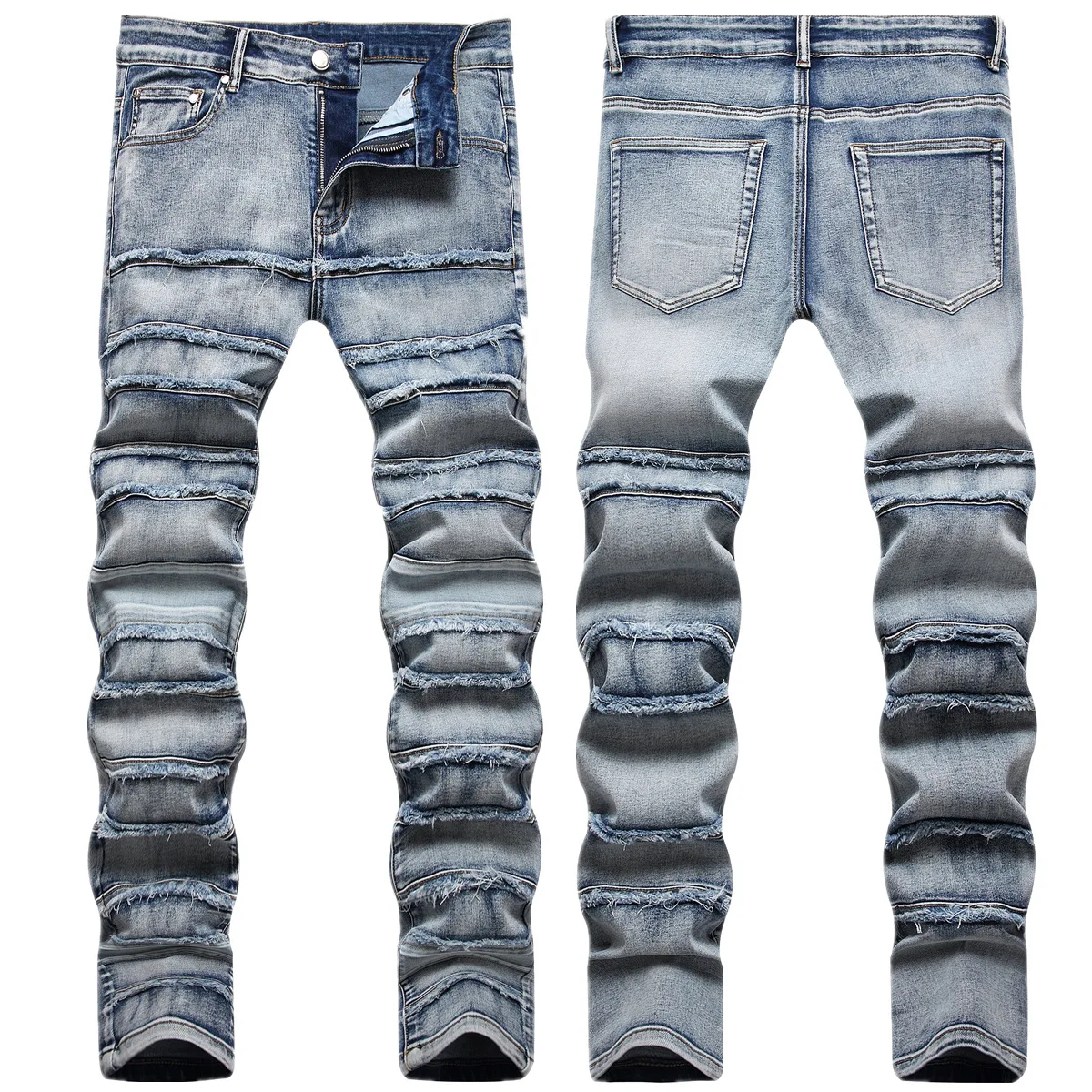 Stylish New Patchwork Men's Jeans Classic Nostalgic Blue Slim Pants High Quality Everyday Social Casual Sports Denim Pants 2022