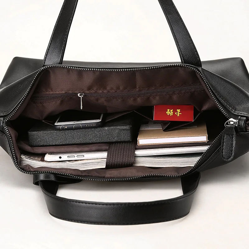 Men's Bags Business Leisure Handbags Staff Travel Meeting Bags Computer High Quality PU Leather Shoulder Bags Meeting Document