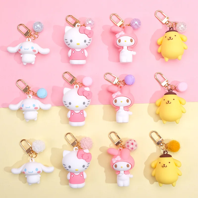 

Hello Kitty Lovely Key Buckle Pom Pom Purin Hello Kitty Keychain Fuzzy Ball Pendant Pack Clothing Widget