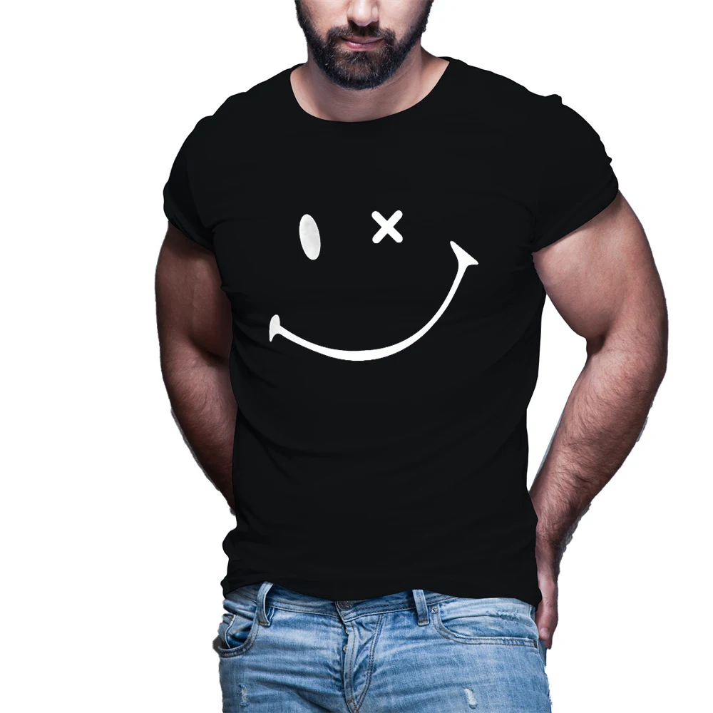 

New Casual Men's T-shirts 3d Smiley Face T-shirt Summer Fashion Tops Simple Everyday Short-sleeved High Street O-neck Streetwear