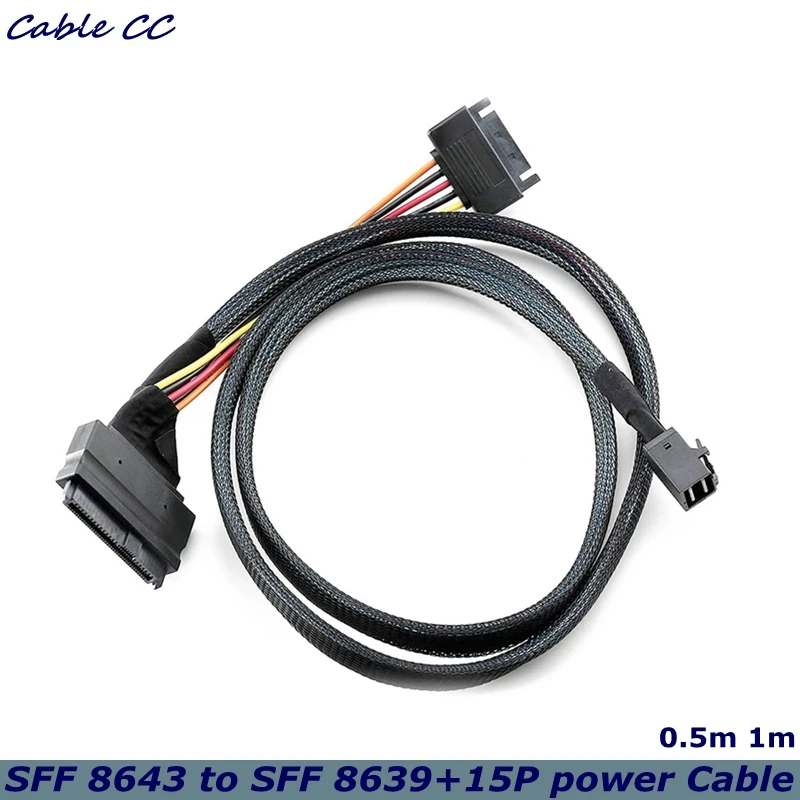

NEW 0.5m 1m Mini SAS 3.0 SFF 8643 to U.2 SFF-8639 Cable with 15 Pin Female SATA Connector SSD Power Cable Wire 12Gb/S