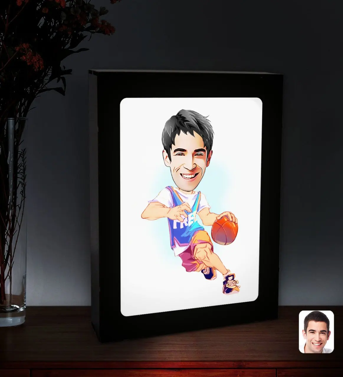 

Персонализированный мужской баскетбольный плеер, карикатура со светодиодной подсветкой, деревянная картина Çerçevesi-2