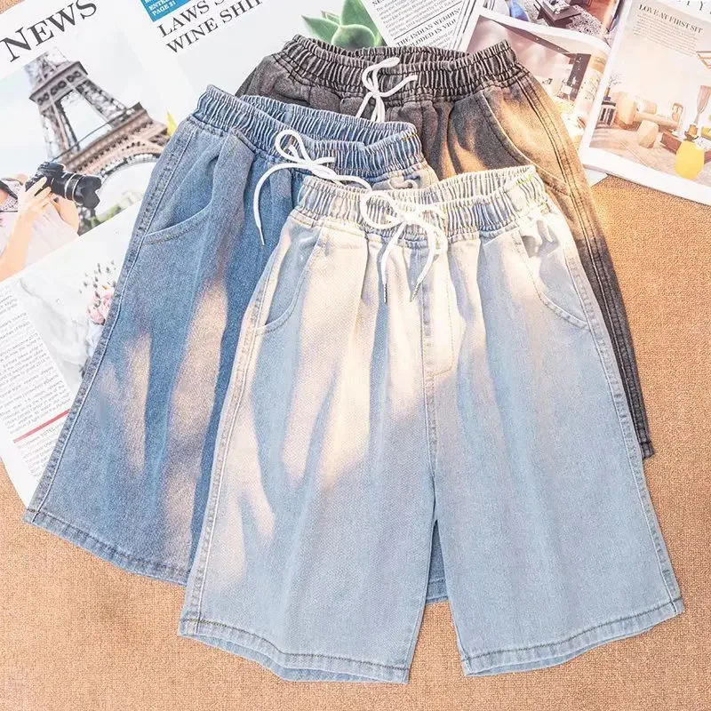 Мужские летние джинсовые шорты модные свободные брюки большого размера