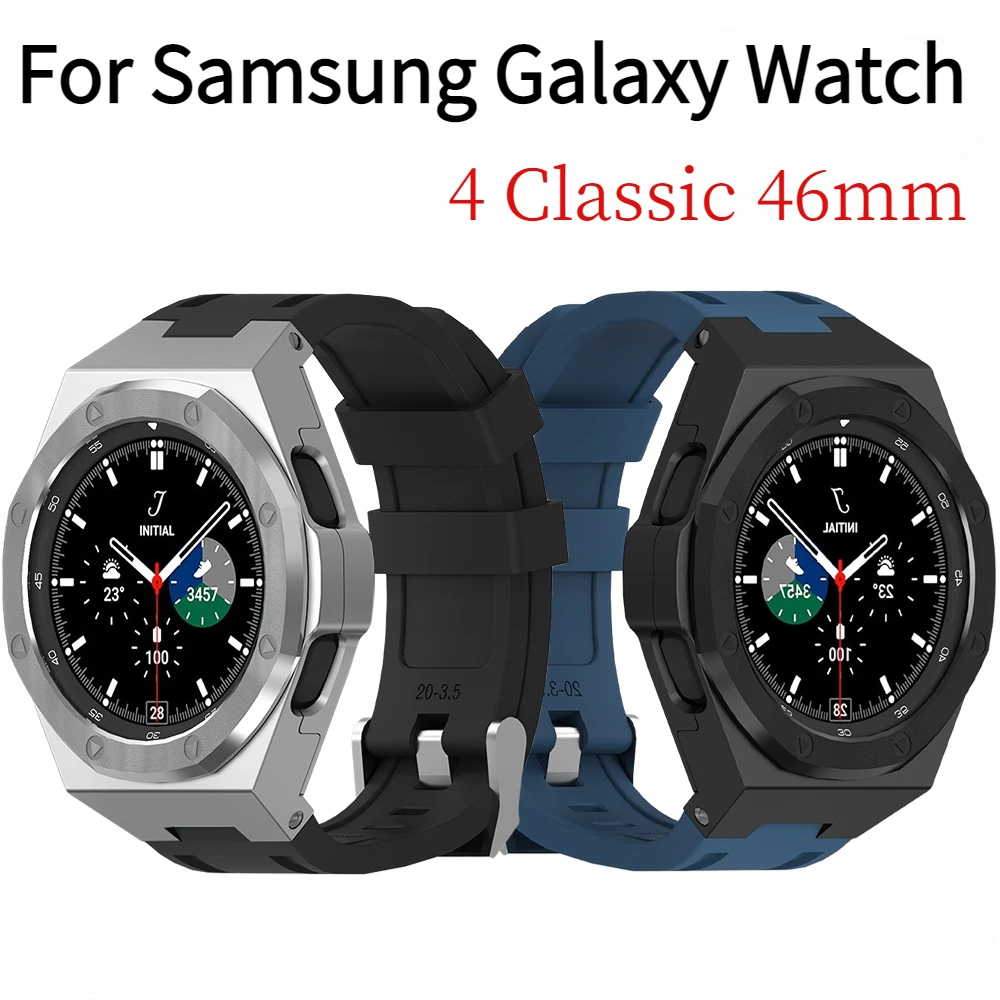 Modification Kit Strap for Samsung Galaxy Watch 4 Classic 46mm High-end Stainless Steel Case for Watch 4 Classic 46mm Wristband