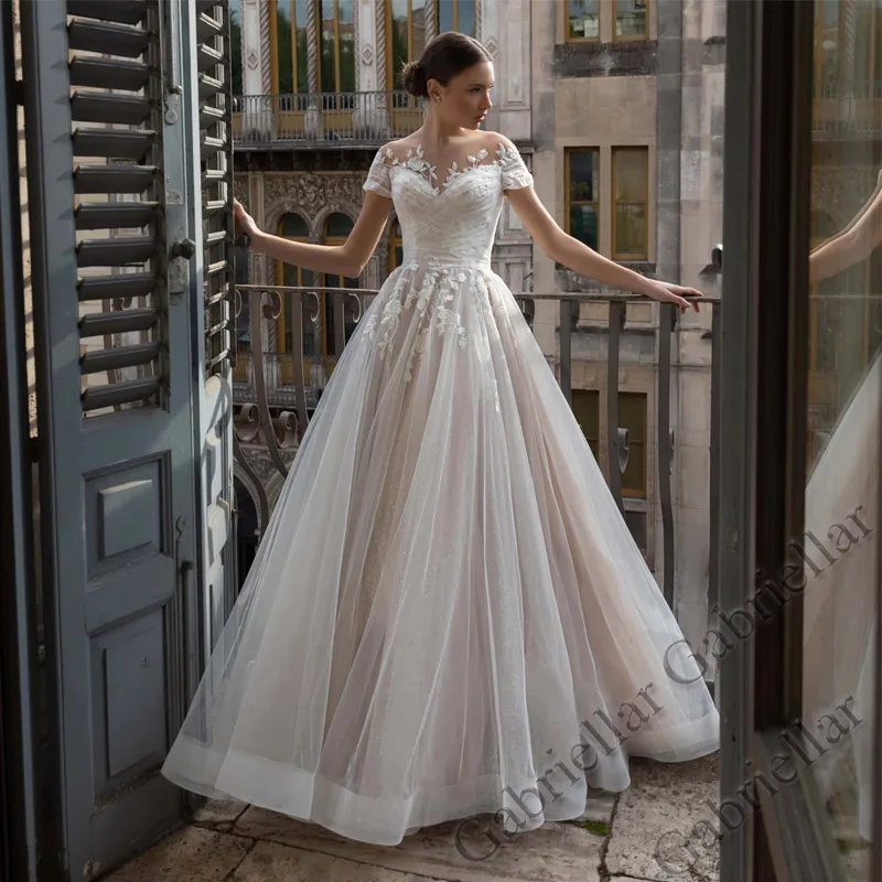 

Gabriellar Gorgeous Glitter A-line Wedding Dresses For Women Scoop Appliques Lace Up Wedding Gown Vestido De Novia Customized